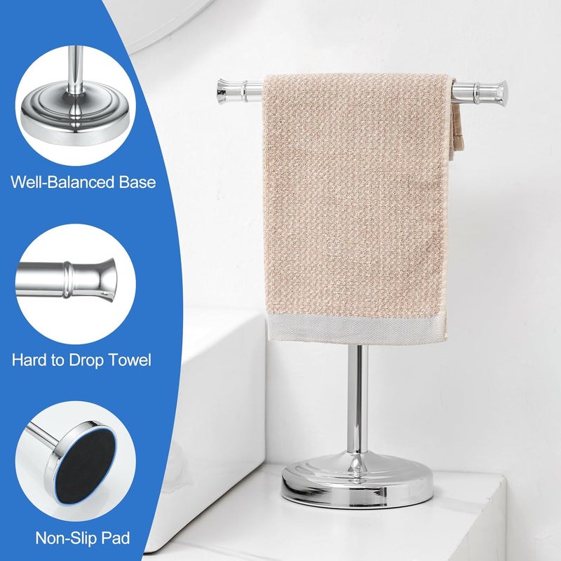 RUMOSE 13 Inch Polished Chrome Towel Stand Hand Towel Holder Bathroom Kitchen Vanity Countertop T-Shape Towel Rack Free Standing Stainless Steel Towel Bar Towel Ring - Image 4
